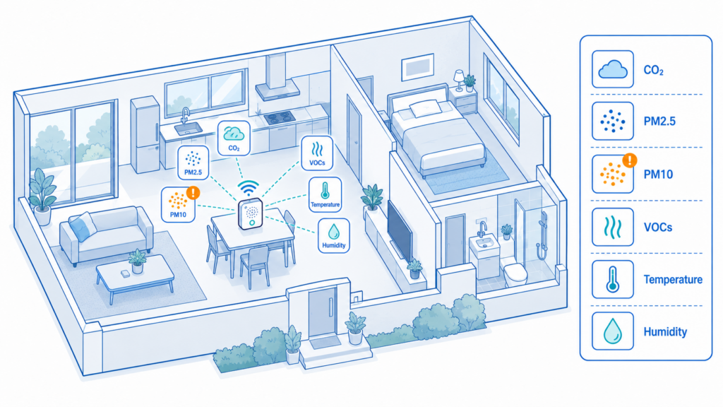 UbiBot AQS1 was evaluated as one of three commercial IoT air quality monitors in real indoor environments.