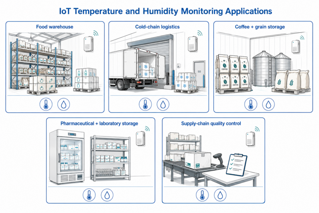 UbiBot’s commercial IoT monitoring role can extend to food warehouses, cold chain logistics, dry food storage, pharmaceutical storage, and supply-chain quality control.