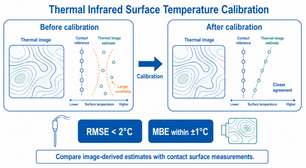 Contact surface-temperature measurements helped improve agreement between thermal-image-derived temperatures and measured surface temperatures.