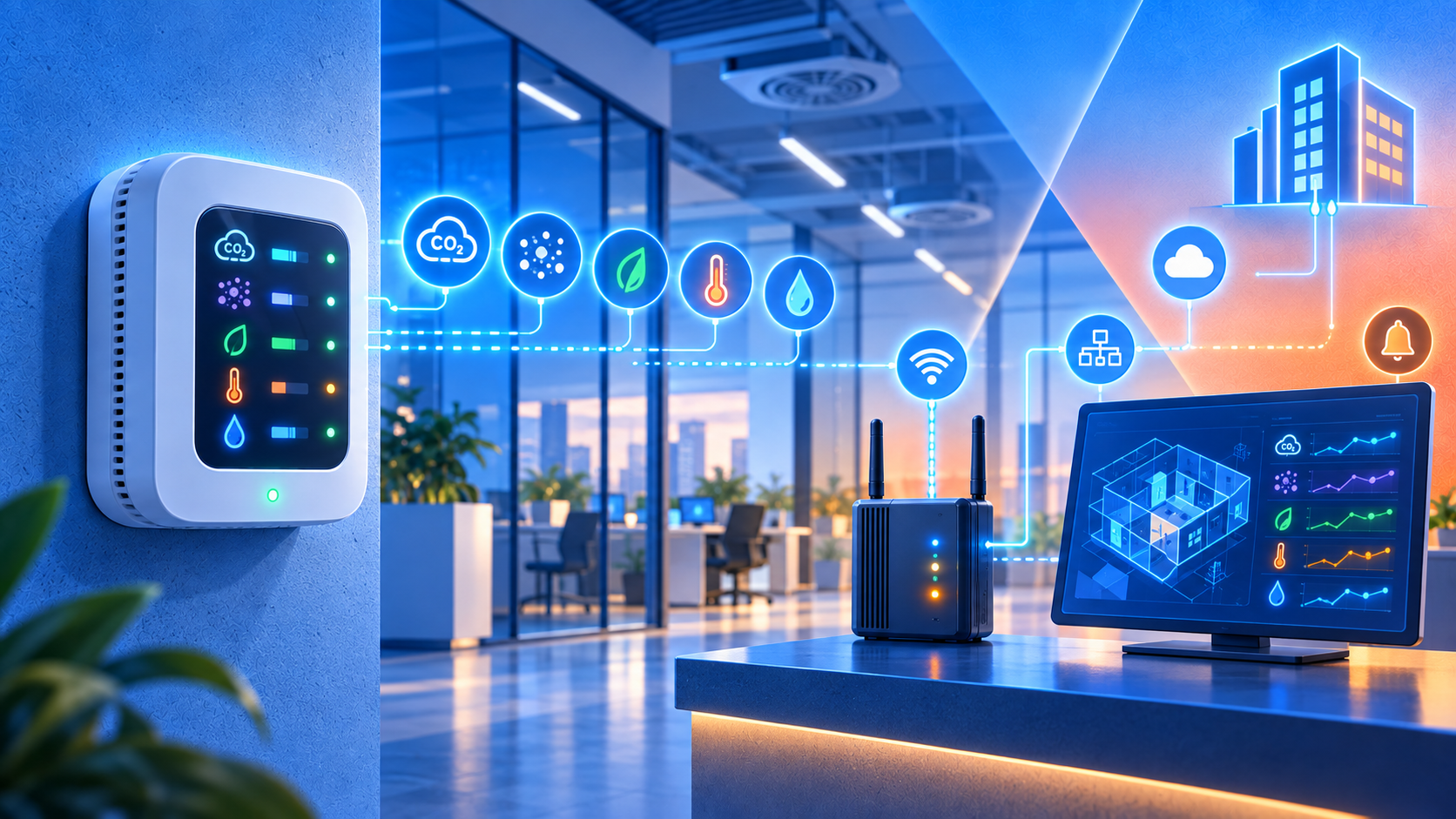 Commercial Indoor Air Quality Monitors for CO2 PM2.5 TVOC and BMS Integration